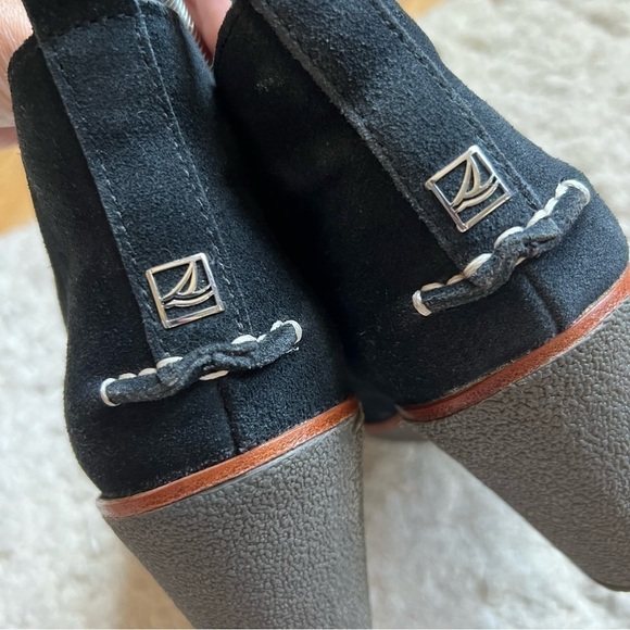 Sperry Harlow Black and Tan Suede Lace Up Wedge Booties Size 8.5 - Picture 8 of 11